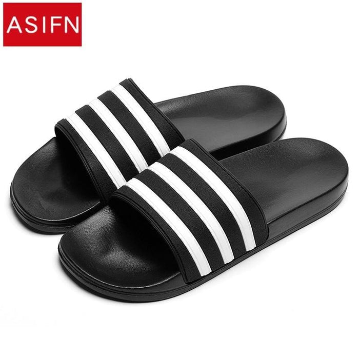 black and white striped flip flops