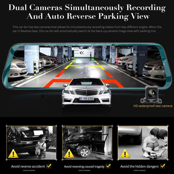 Hgdo 10 Inch Touch Screen Car Dvr Rear View Mirror Dash Cam Full Hd Car Camera 1080p Back Camera Dual Lens Video Recorder