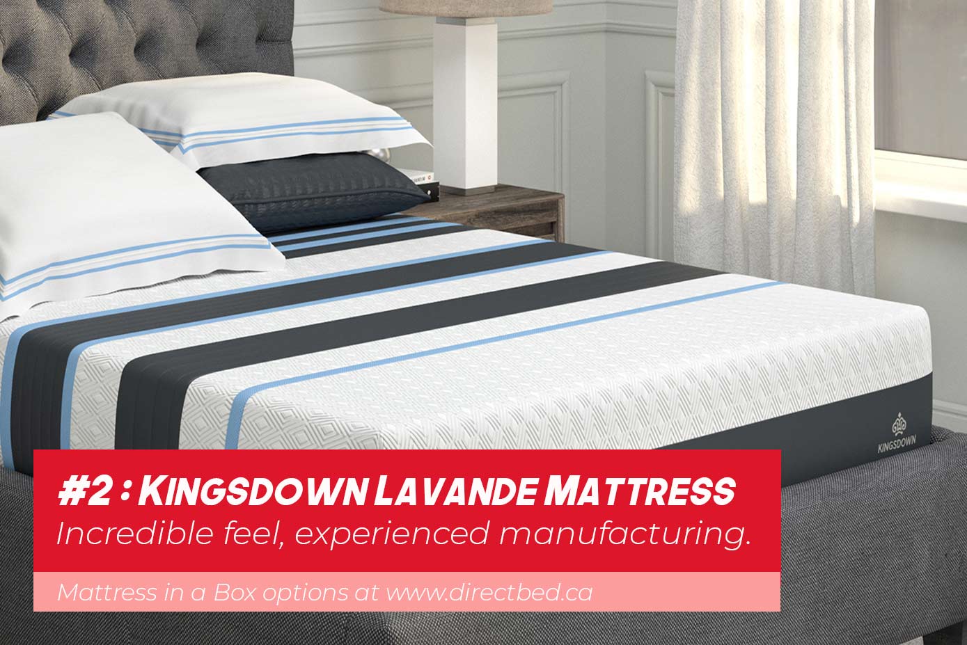 Kingsdown Lavande Mattress in a box Canada pictured on a linen bed