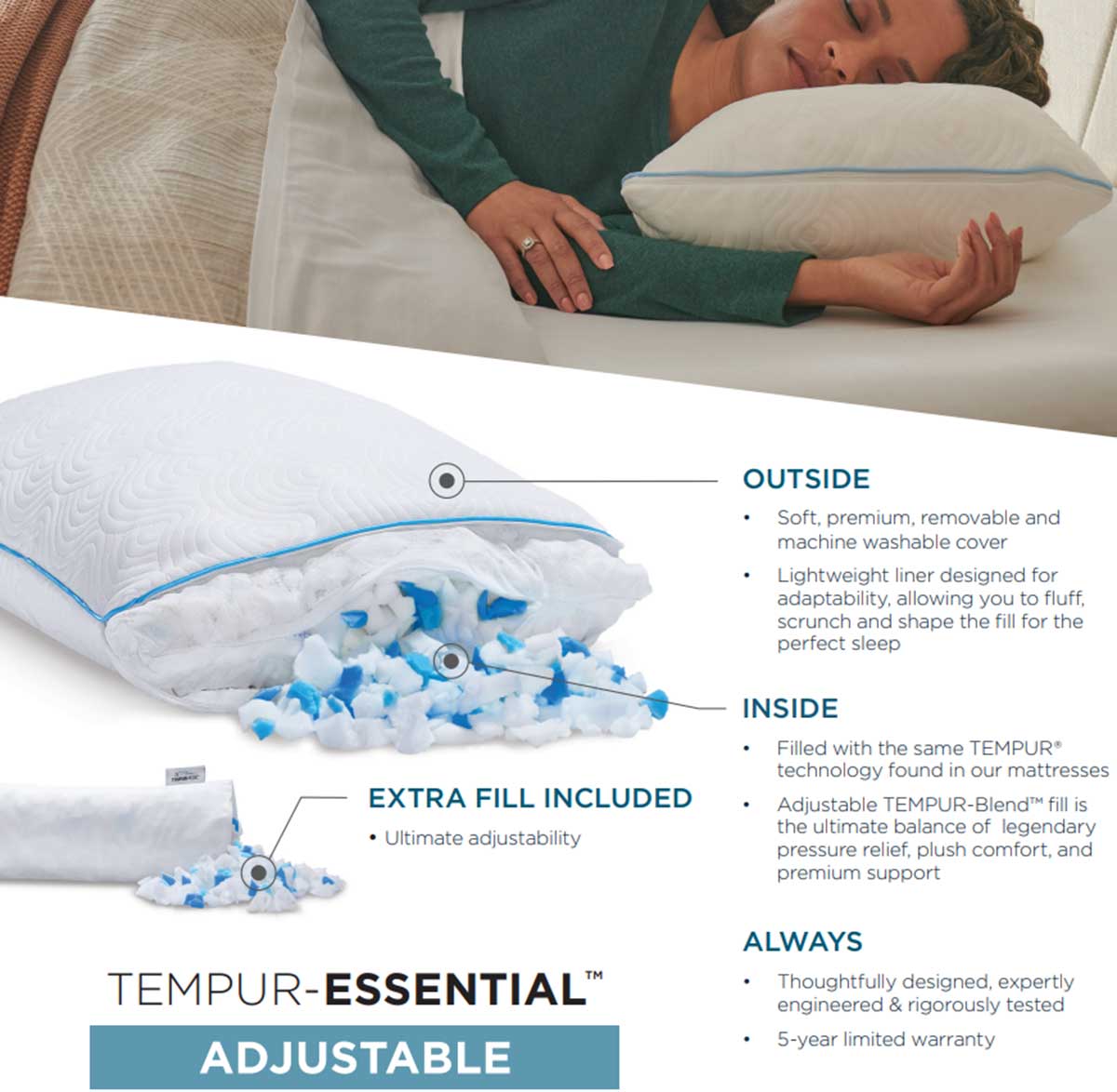 Tempurpedic Tempur Essentials Adjustable Pillow