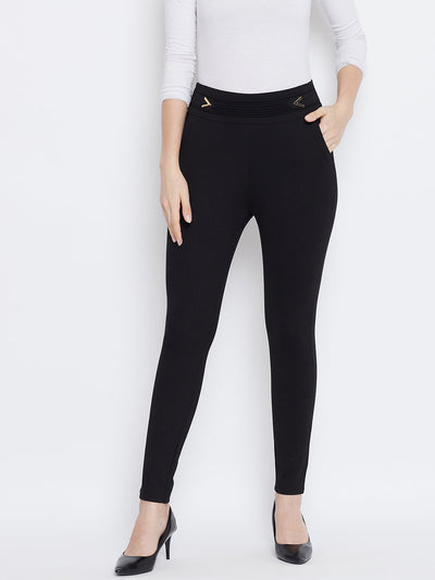 Women's Black Solid Jeggings