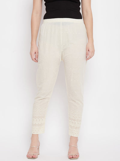 White Straight Pant With Gota Work On Flares | cotrasworld