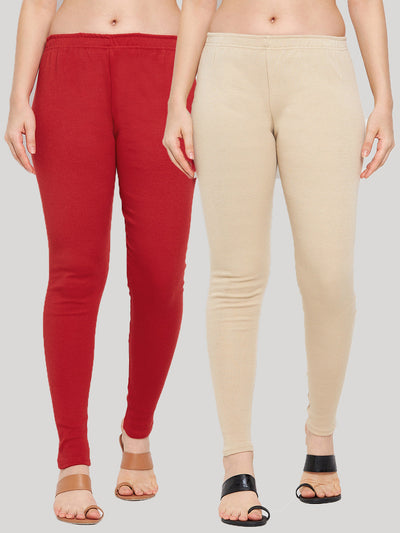 Buy Clora Mustard & Light Fawn Solid Woolen Leggings (Pack Of 2)Online at  Best Price - Clora Creation