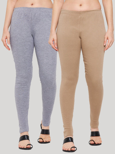 Buy Clora White & Dark Fawn Solid Woolen Leggings (Pack Of 2)Online at Best  Price - Clora Creation