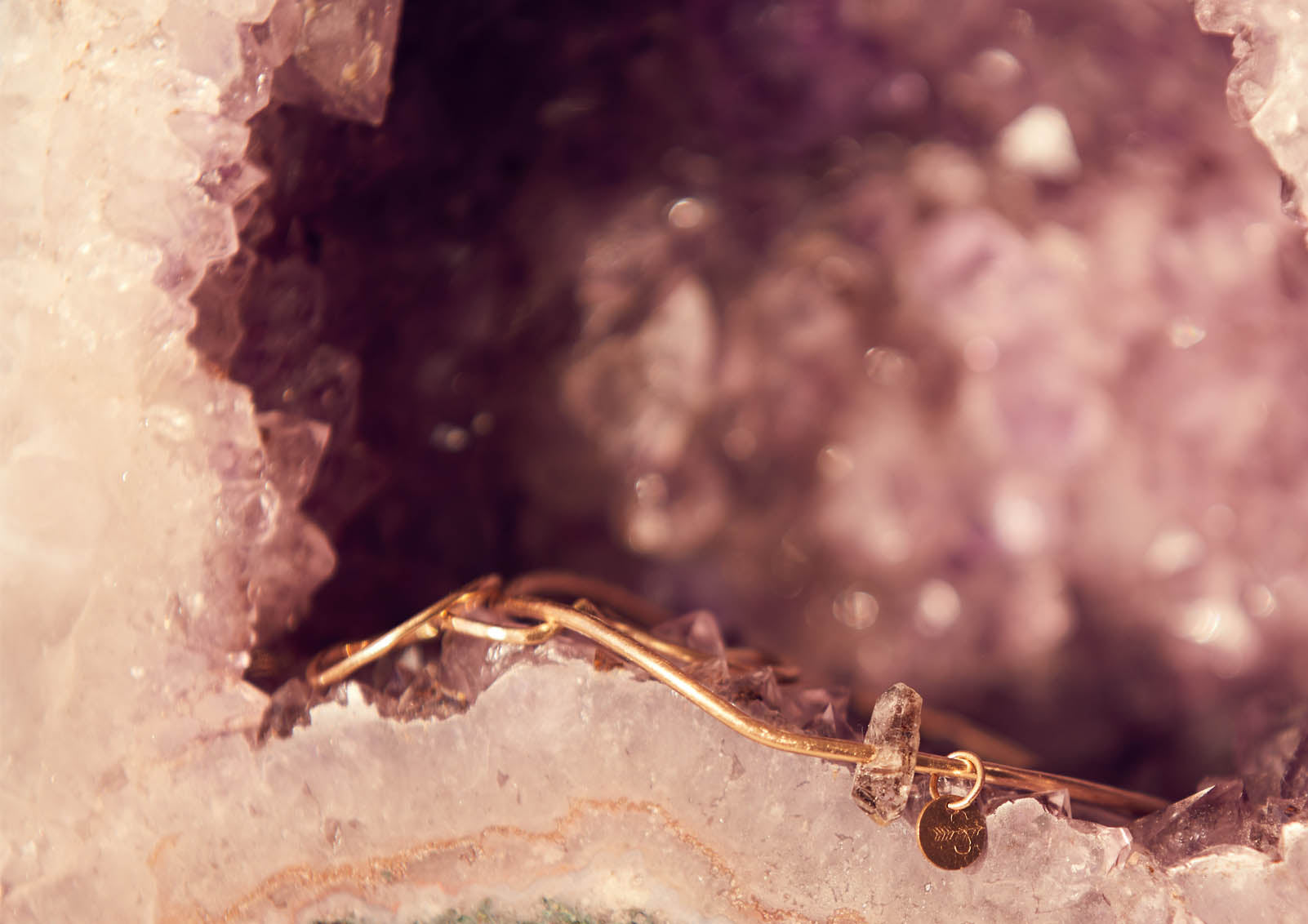 Herkimer ti leaf bangle in amethyst