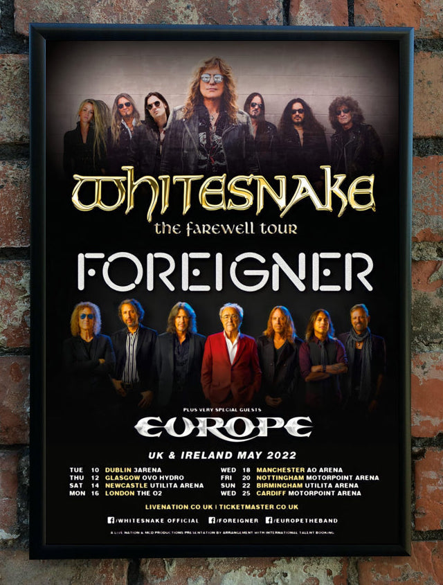 Whitesnake, Foreigner & Europe 2022 UK Tour Poster 80's Metal New