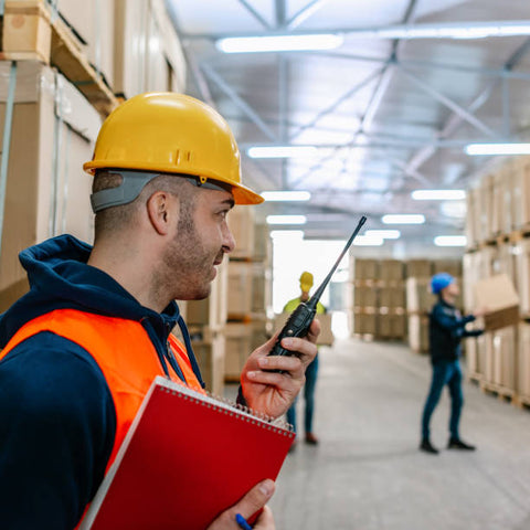 Two Way Radio being used in the warehouse of a business