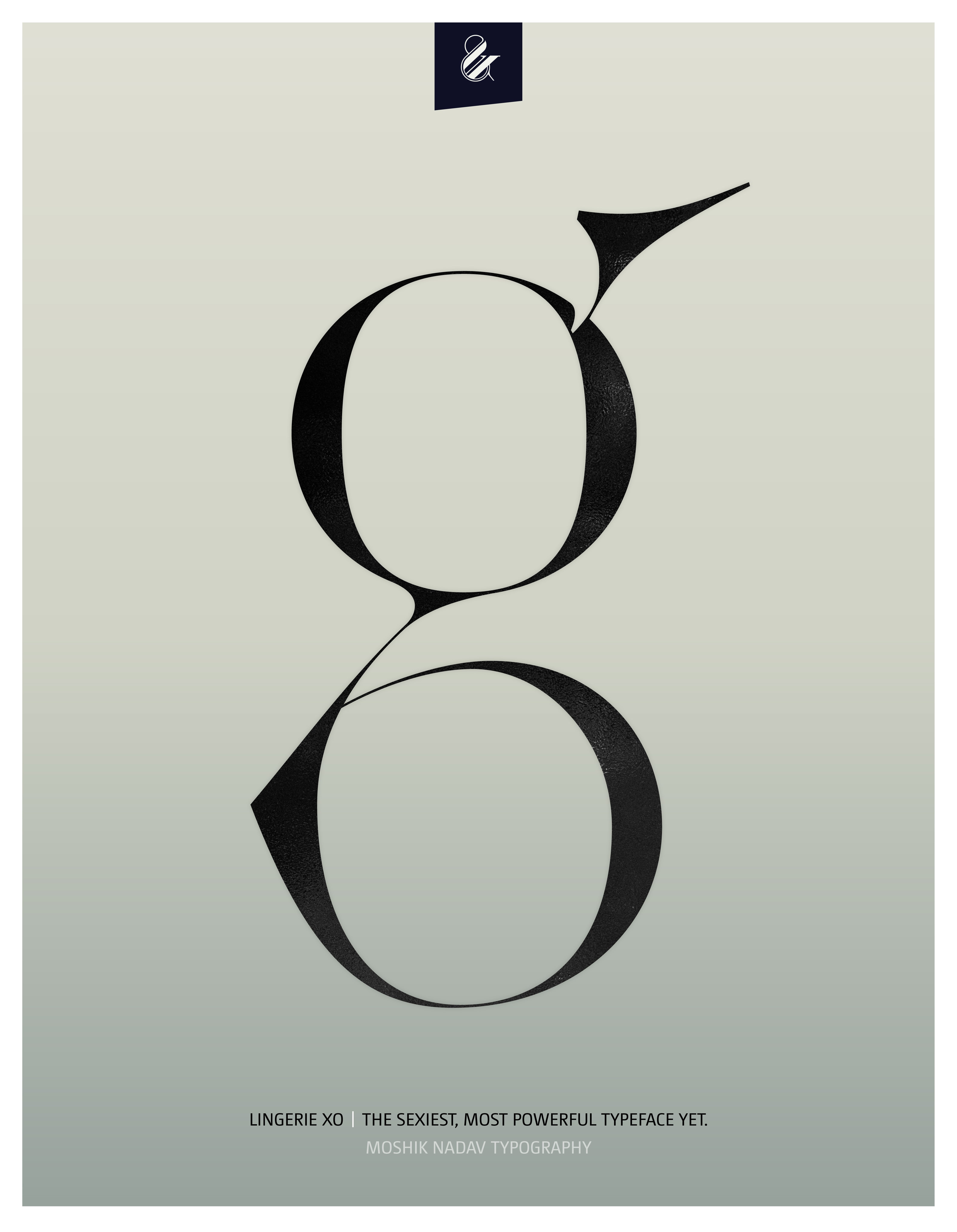 Super Sexy lowercase g Poster - Designed with the sexy font Lingerie XO by Moshik Nadav Fashion Typography NYC