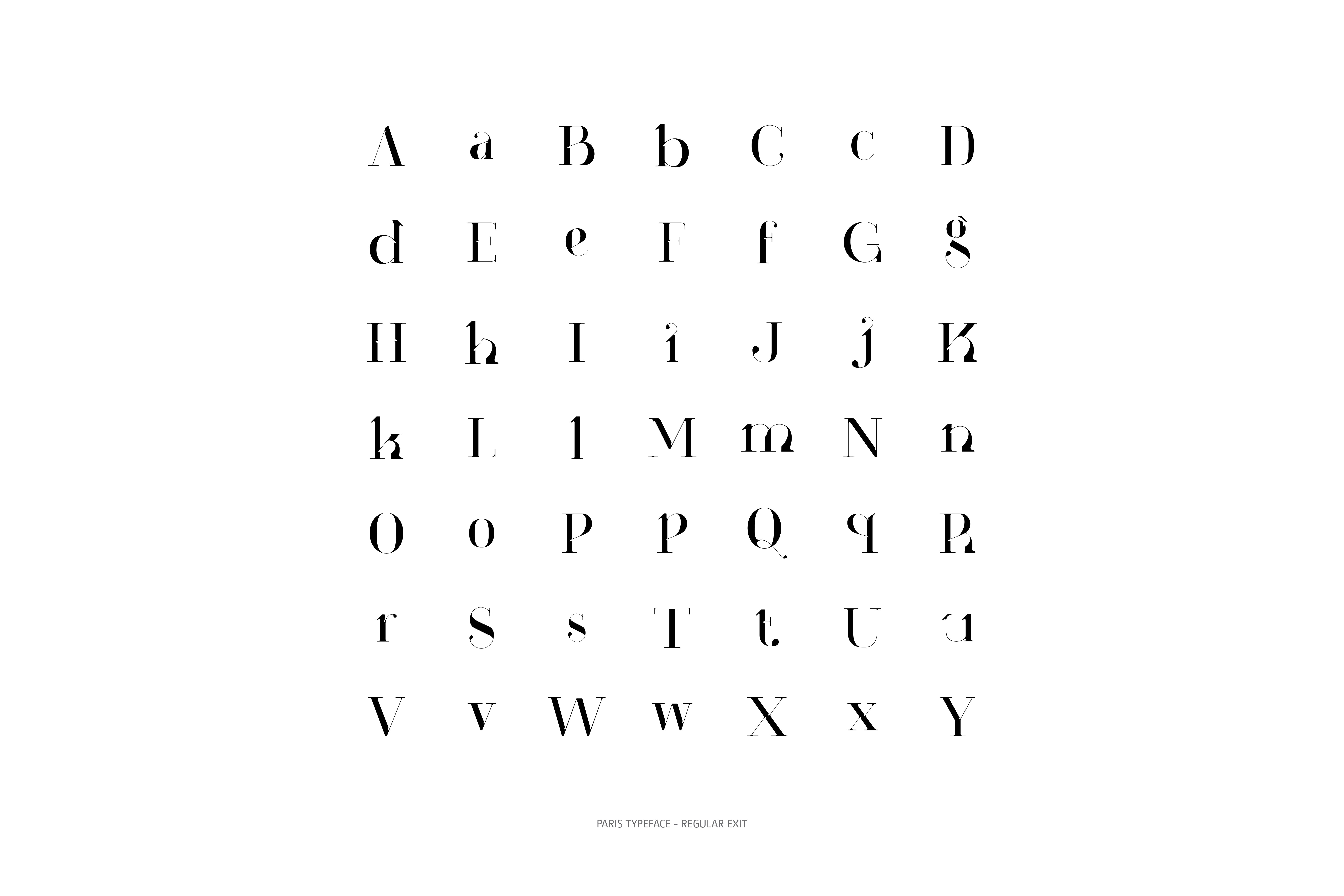 Paris Typeface Regular Exit glyphs collection