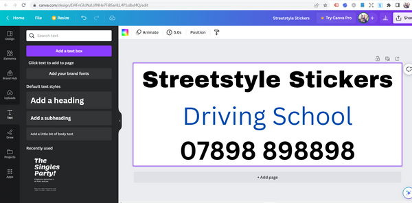 Driving instructor roof box design in canva