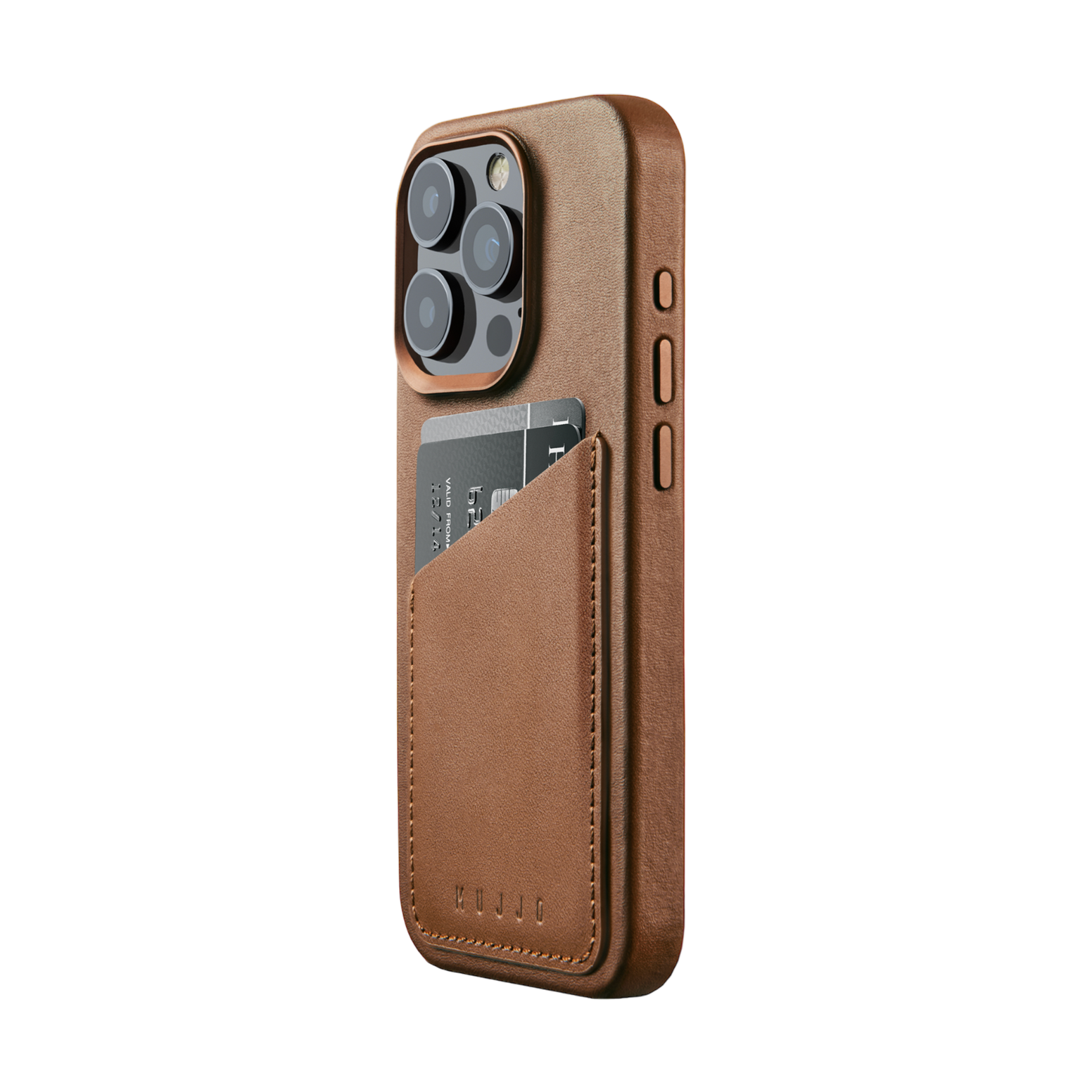 Mujjo Full Leather Wallet Case for iPhone 15 Pro - Tan