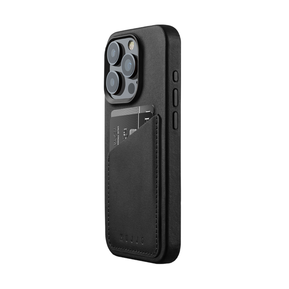 Mujjo Full Leather Wallet Case for iPhone 15 Pro - Black