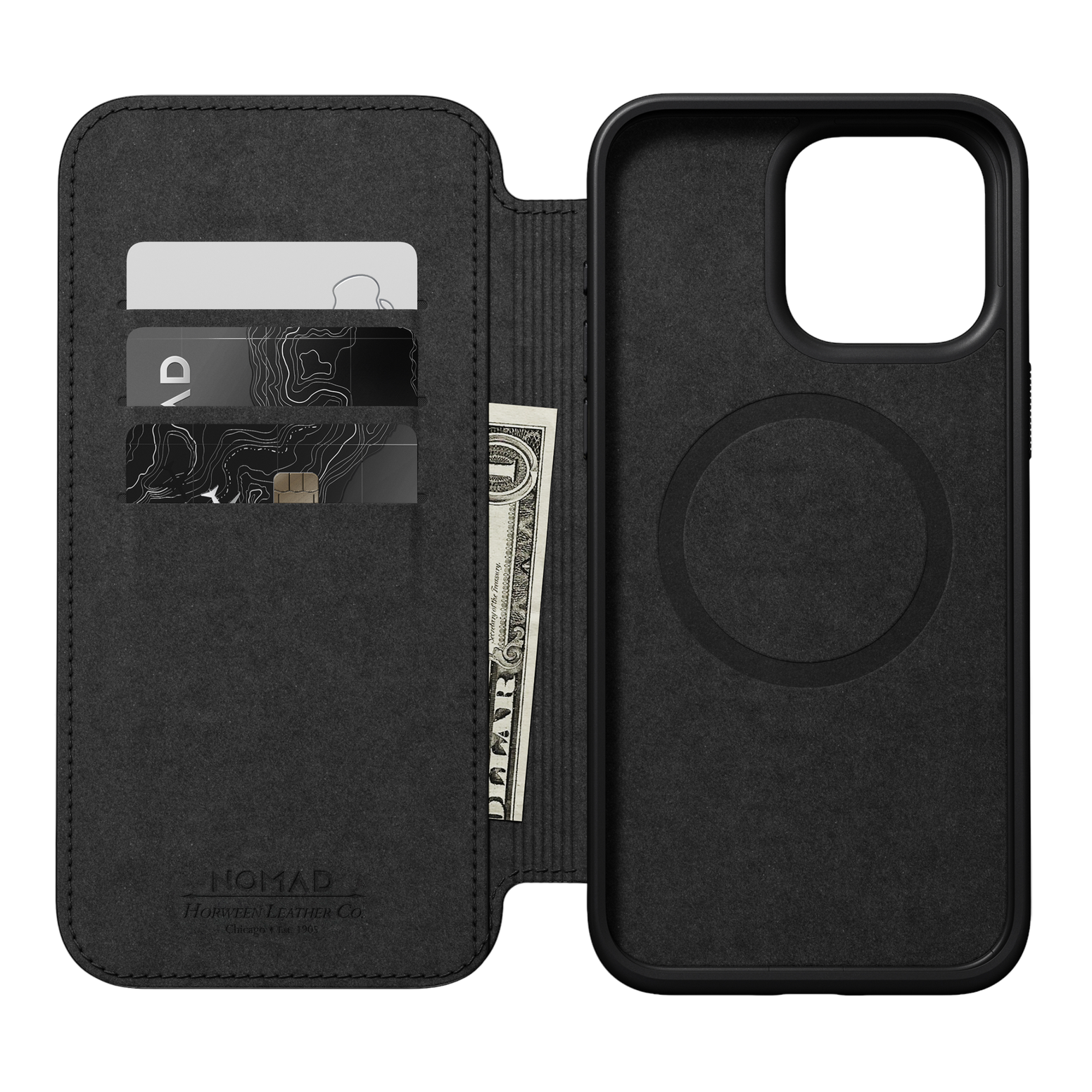 Nomad Modern Folio with Horween Leather for iPhone 15 Pro Max - Black