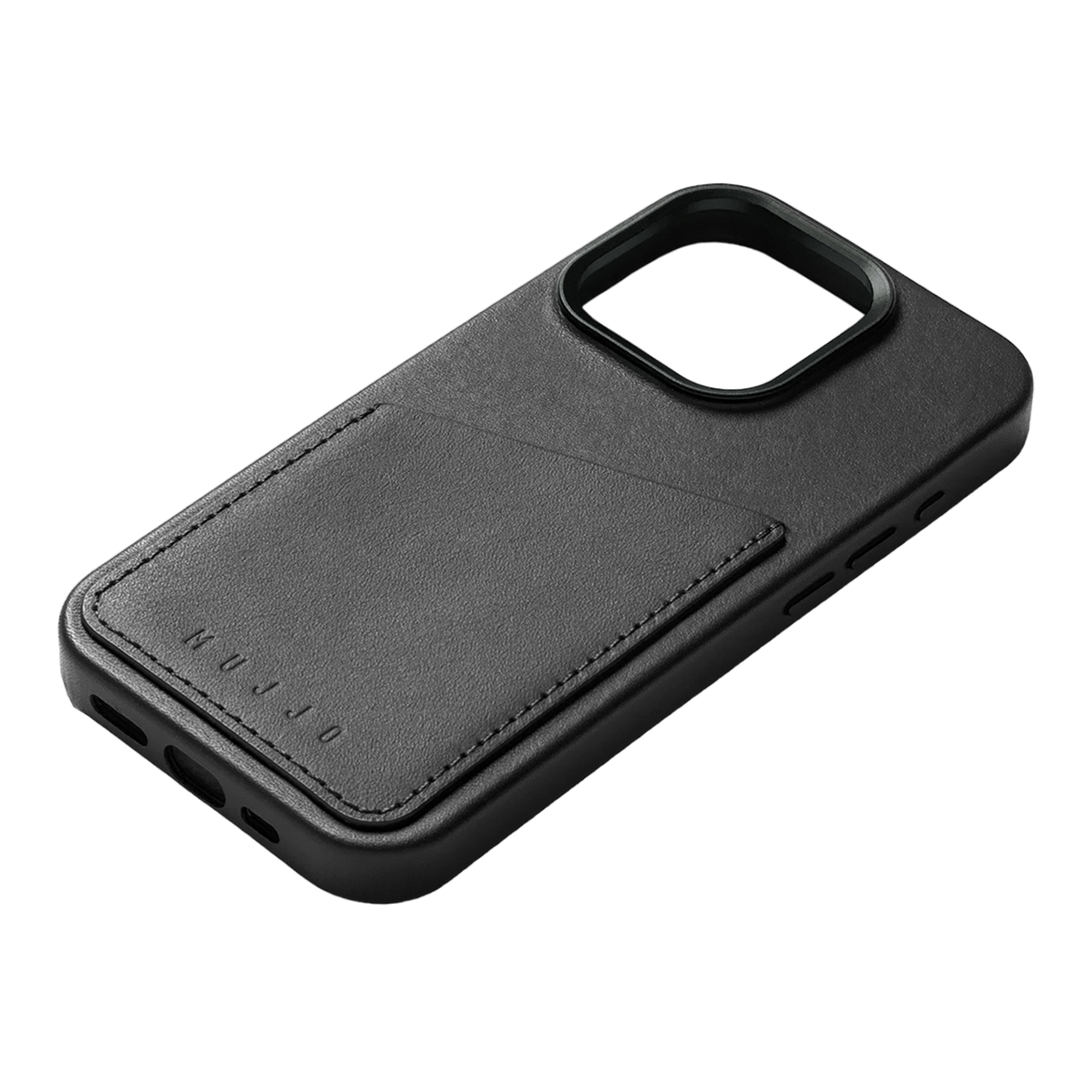 Mujjo Full Leather Wallet Case for iPhone 15 Pro - Black