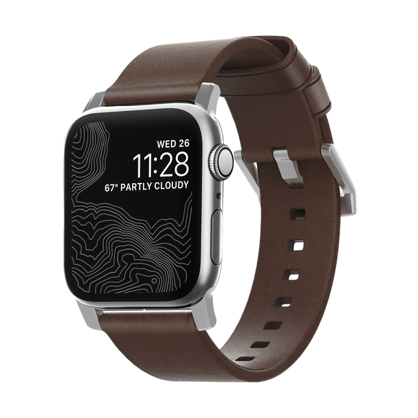 Nomad Modern Band with Horween Leather - 45/49mm - Brown - Silver Hardware - Open Box