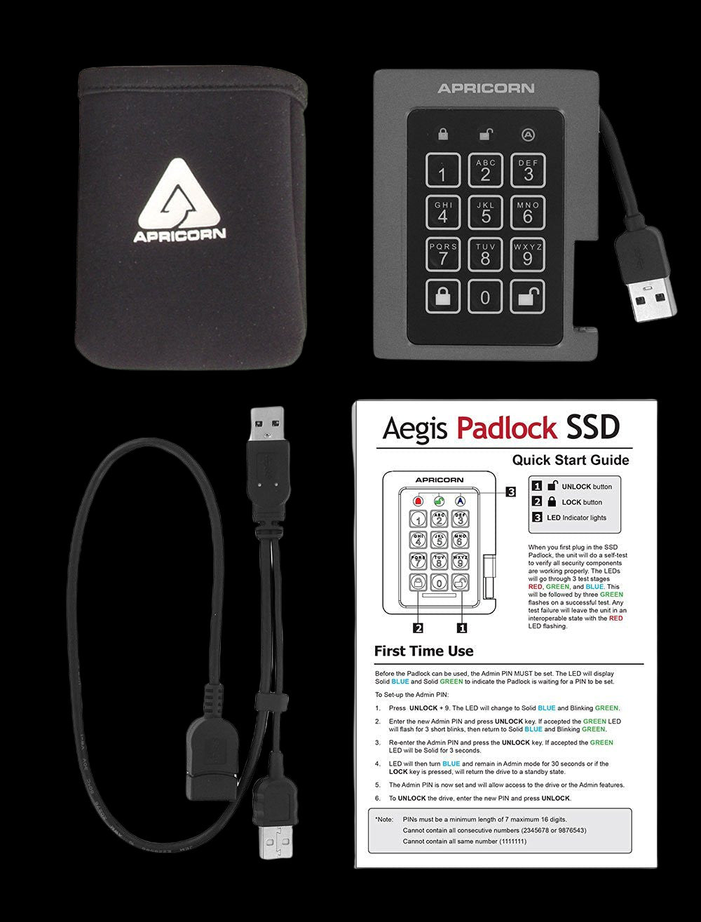 Apricorn 480GB SSD Aegis Padlock SSD - USB 3.0 - Discontinued