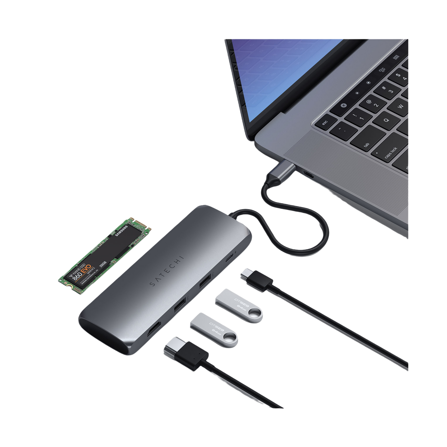 Satechi USB-C Hybrid Multiport Adapter with Built-in SSD Storage Compartment - Space Grey