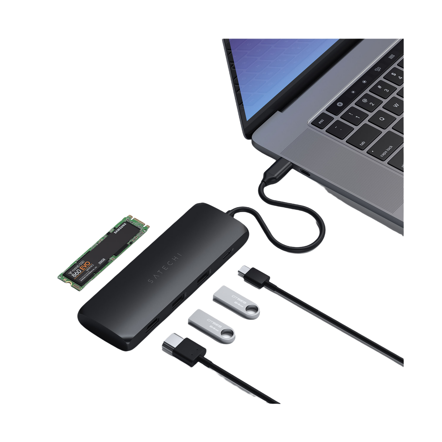 Satechi USB-C Hybrid Multiport Adapter with Built-in SSD Storage Compartment - Black