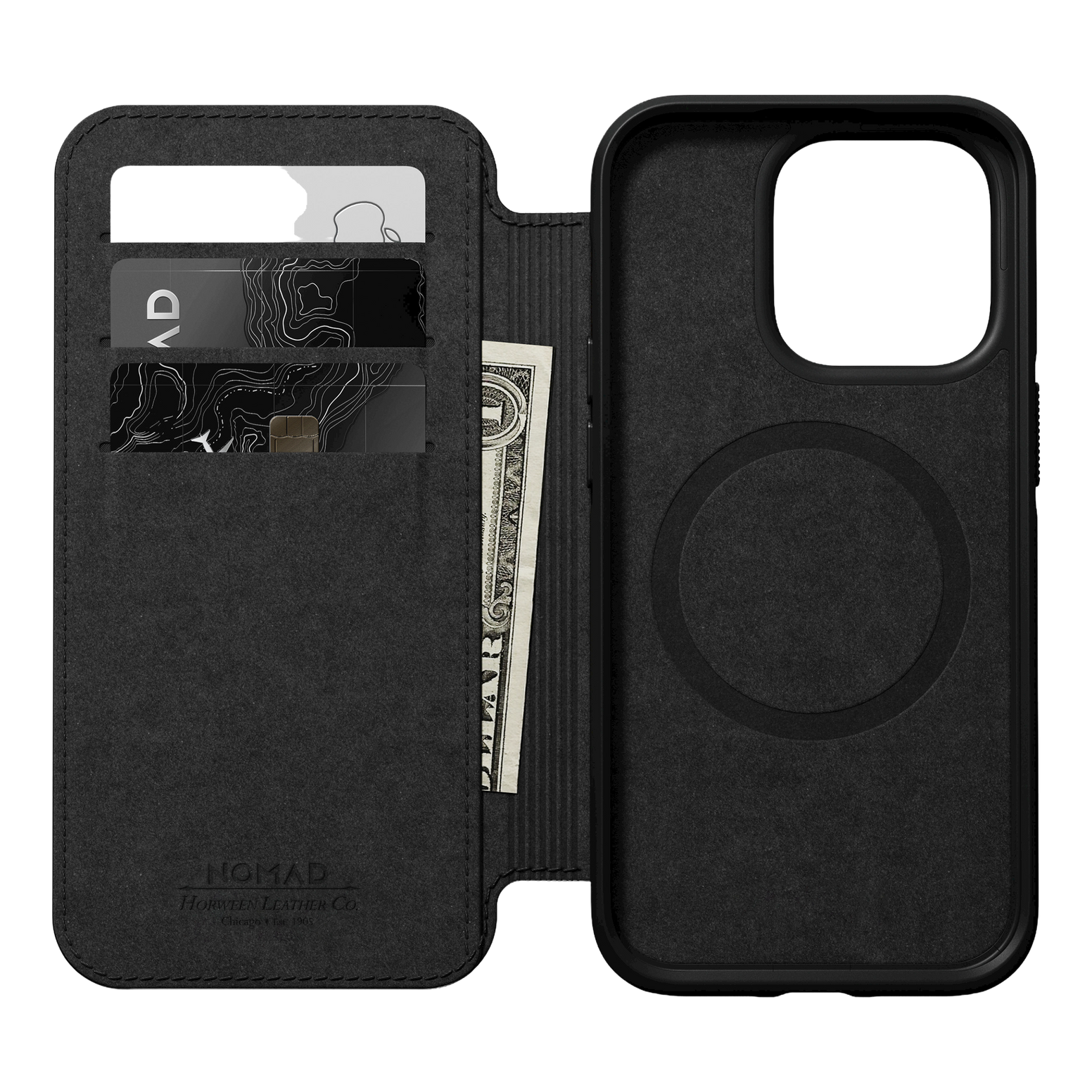 Nomad Modern Folio with Horween Leather for iPhone 14 Pro - Black - Discontinued