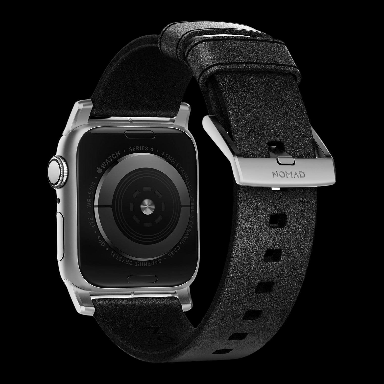 Nomad Modern Band with Horween Leather - 45/49mm - Black - Silver Hardware
