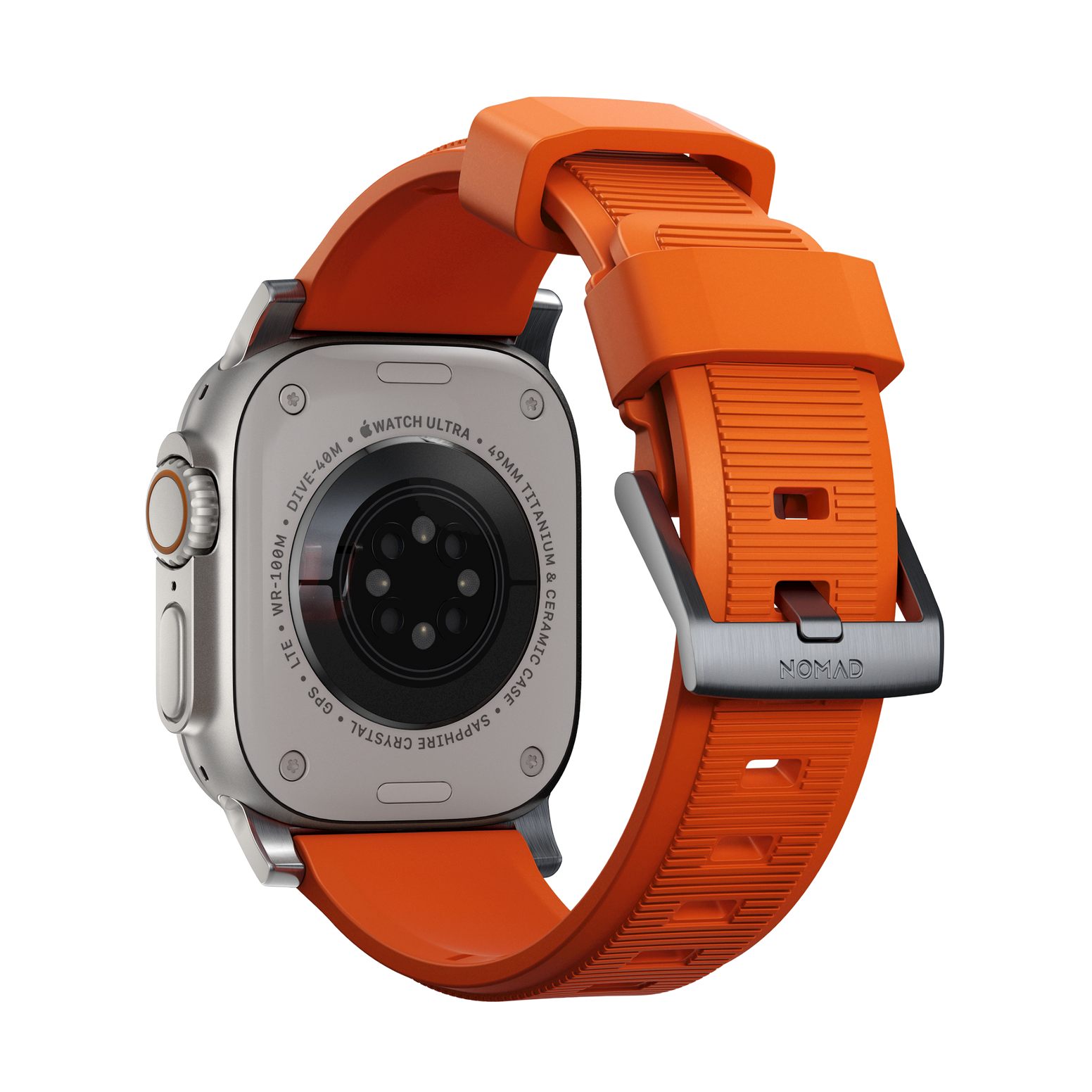 Nomad Rugged Band - 45/49mm - Ultra Orange - Silver Hardware