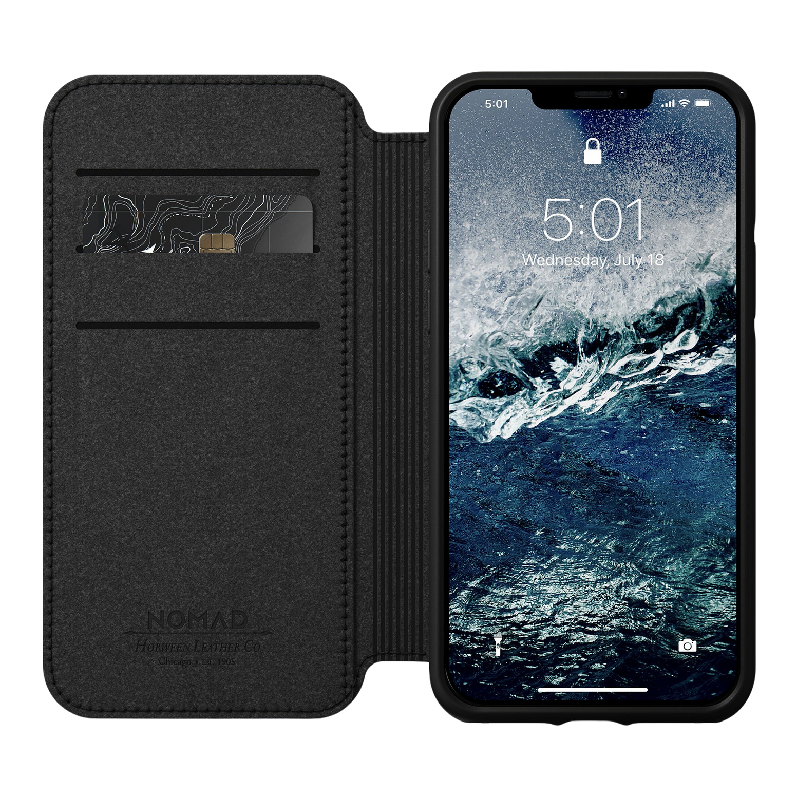 Nomad Rugged Folio with Horween Leather for iPhone 12 (6.1") - Black - Discontinued