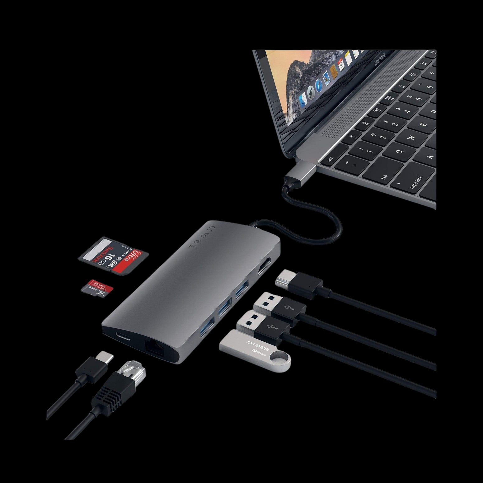 Satechi Aluminium Type-C Multi-Port 4K USB-C Dock Adapter with Ethernet V2 - Space Grey