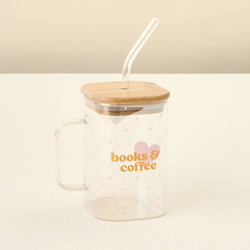 Square Glass Cup-Books + Coffee