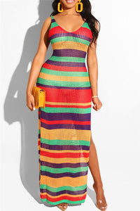Color Splicing Crochet Beach Dress