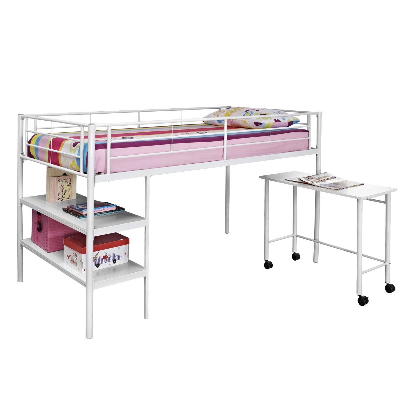 Buy Walker Edison Btld46spwh Twin Low Loft Bed With Desk White At Contemporary Furniture Warehouse