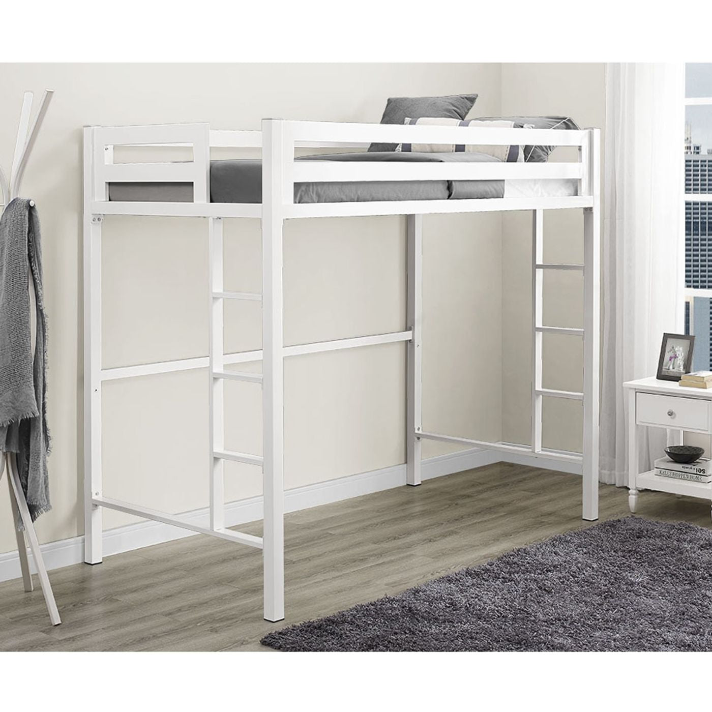 white bunk beds metal