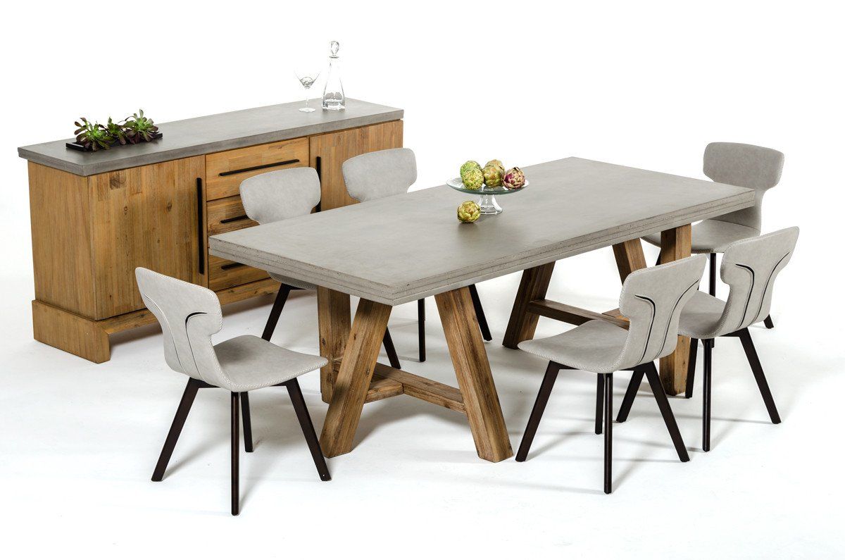 Civil Modern Rectangular Dark Grey Concrete Wood Dining Table