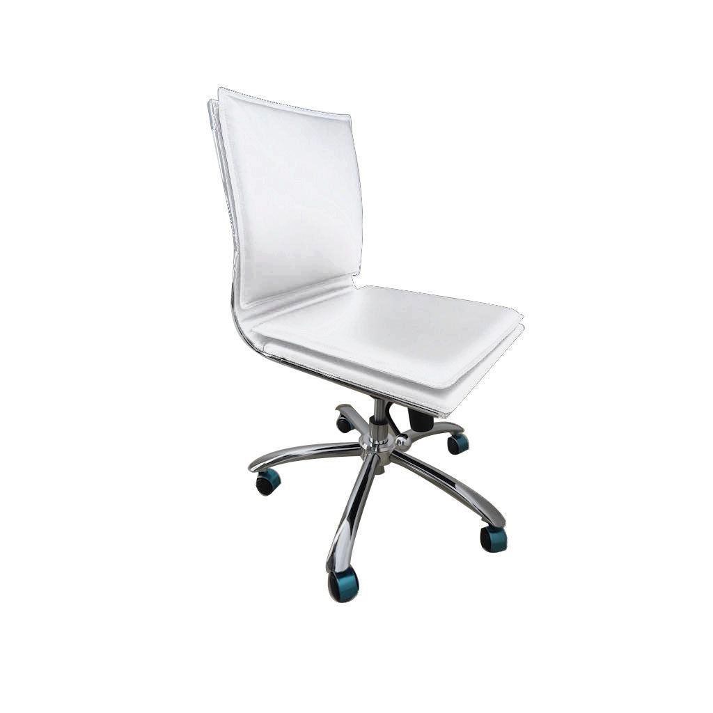 Gunar Pro Low Back Armless Office Chair In White With Chromed Steel Base