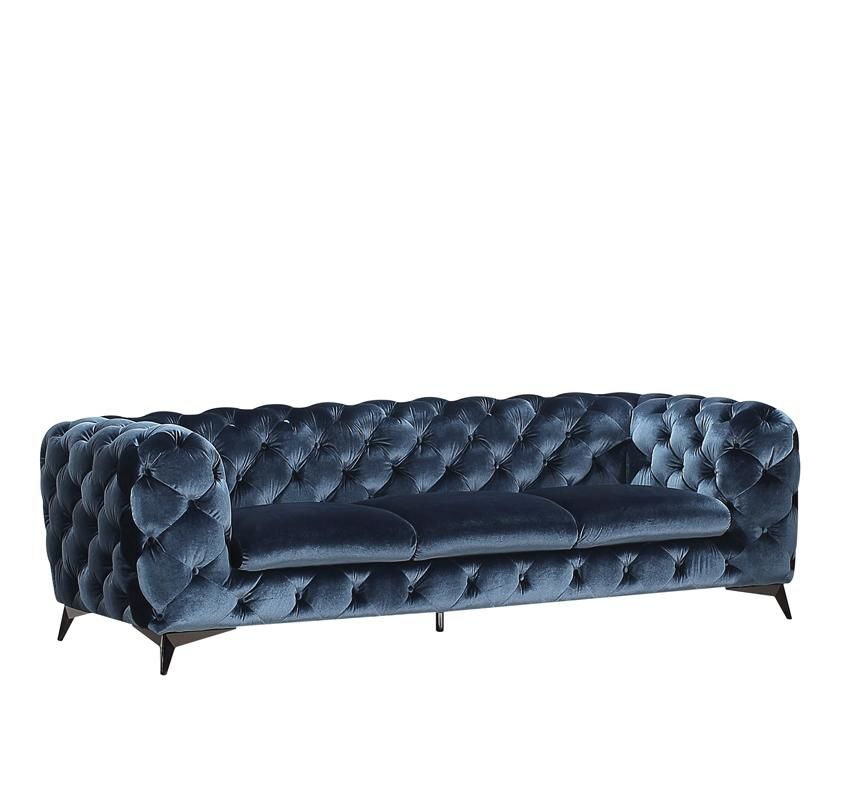 Vig Furniture Vgca1546 Blu Sofa Divani Casa Delilah Modern Blue Velour Fabric Sofa Sale At Contemporary Furniture Warehouse Today Only