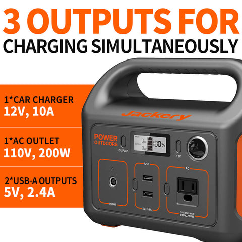 Jackery Explorer 290 Portable Power Station 3 Outputs Charging Simultaneously
