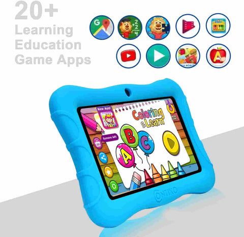 Contixo V9-3 is a learning tablet for kids. This Contixo tablet for kids comes with 20 pre-installed and educator approved learning games to teach kids the basics of reading, writing, math, coding and more.