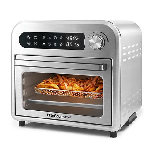 Elite Gourmet ETO2530M New Double French Door Toaster Oven fits 12 Pizza,  Stainless Steel 