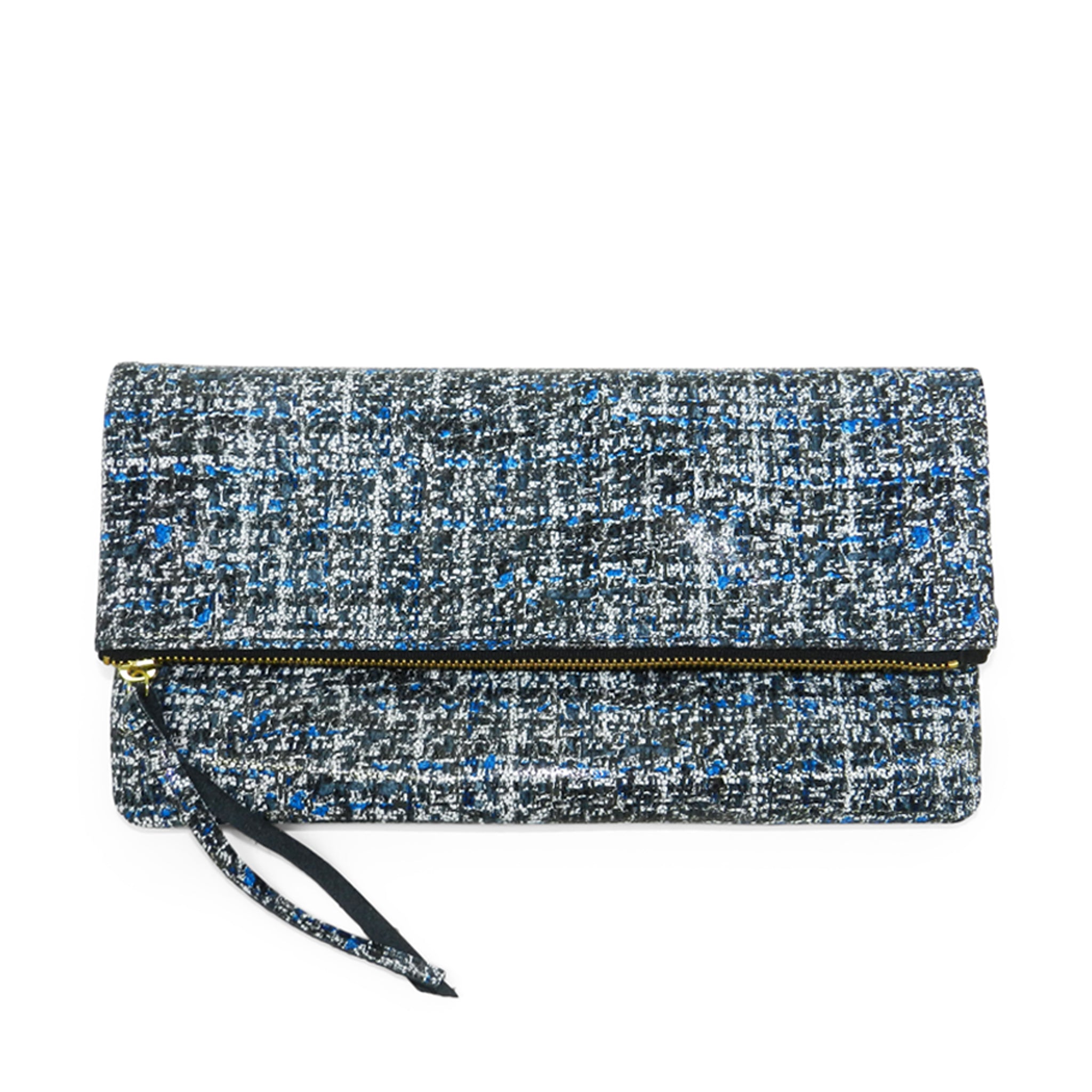 anastasia clutch in blue tweed leather