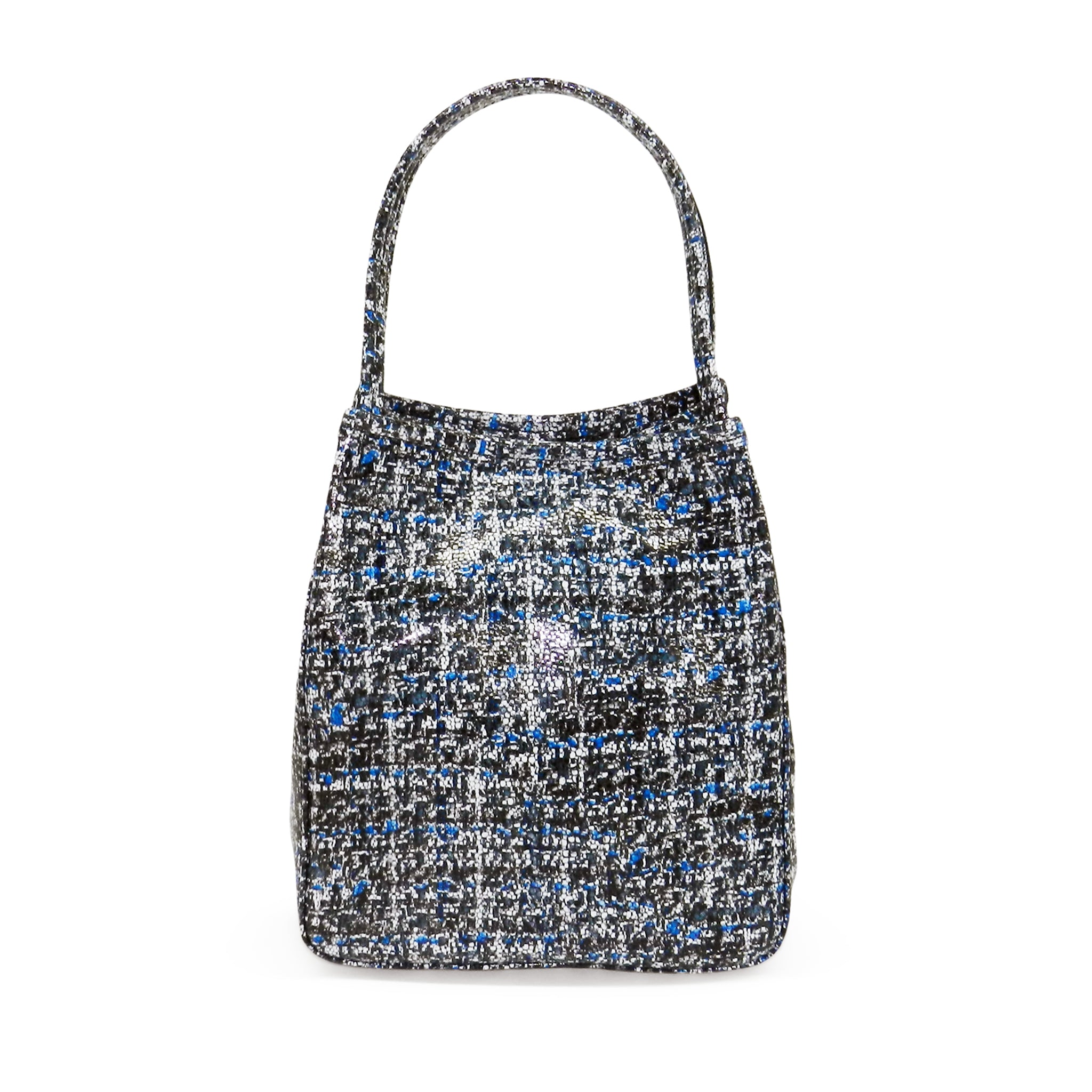 harper top handle in blue tweed leather