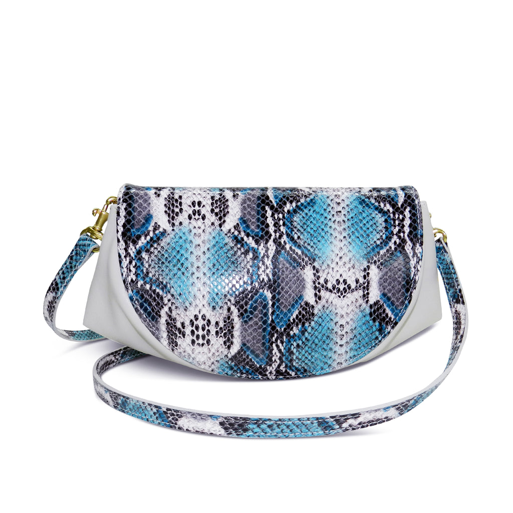 Roux Pleated Gusset Crossbody Clutch in Teal Snake Leather – oliveve