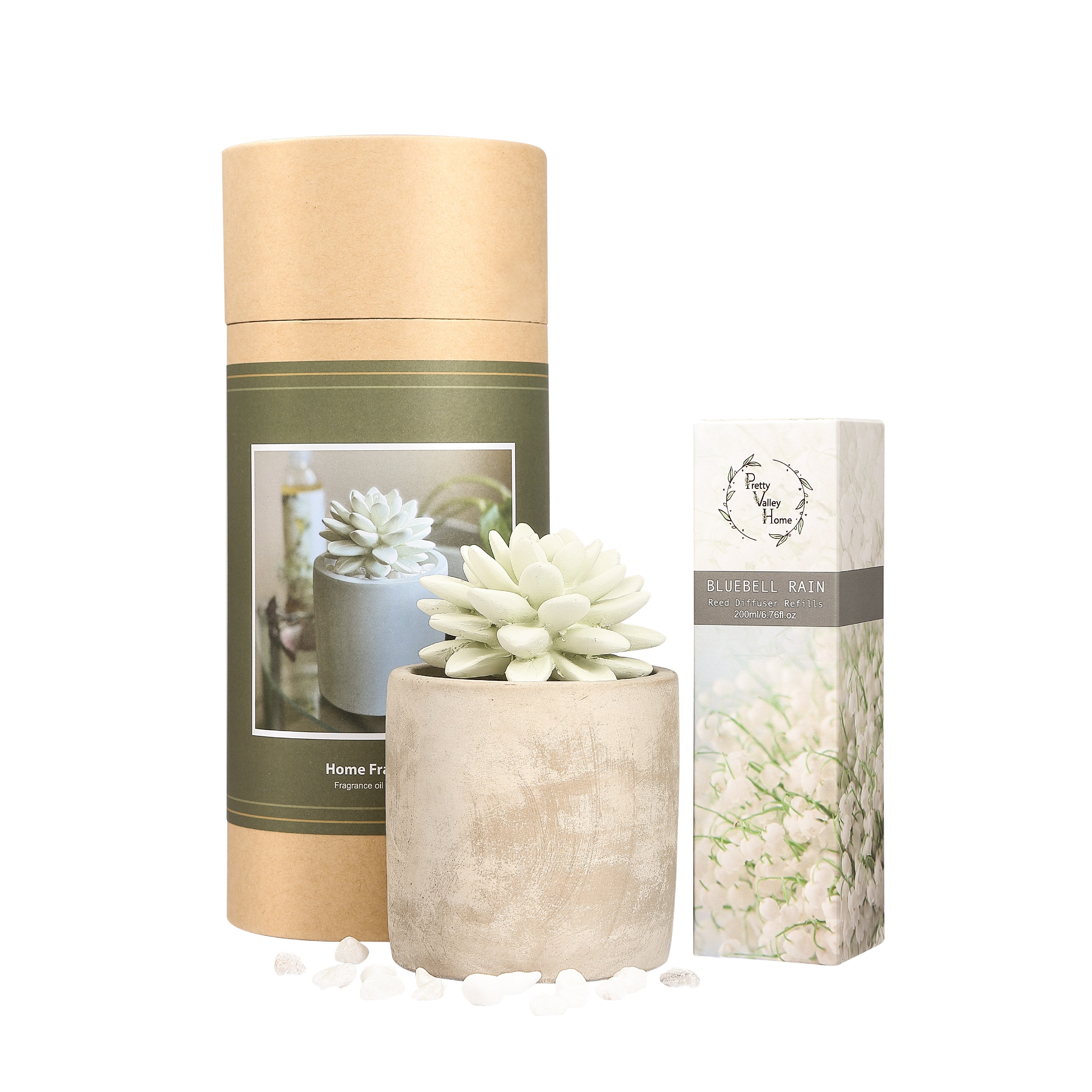 Pretty Valley Home Succulent Planter Diffuser Gift Set Combo Bluebell Rain 200ml