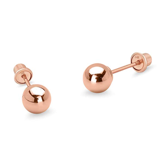 Children's Earrings: 14k Rose Gold Ball Studs 4mm with Screw Backs wit ...