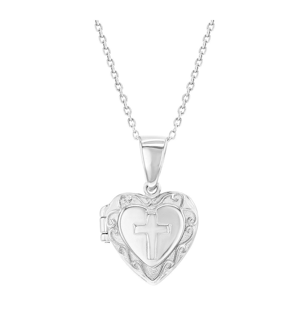 Children's Necklaces: Sterling Silver Cross Heart Locket Necklaces ...