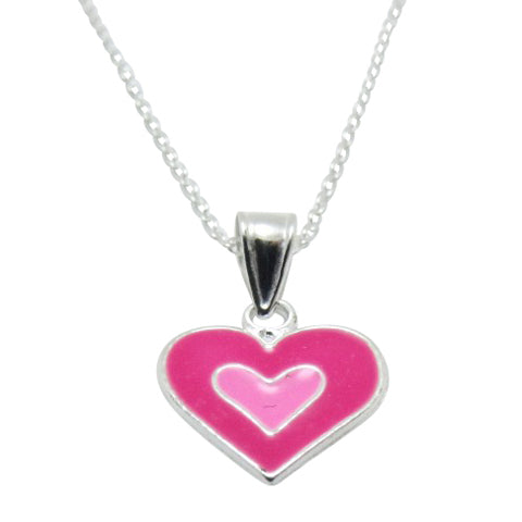 Baby and Children's Necklaces:  Sterling Silver, Small, Pink Enamel Heart Necklaces