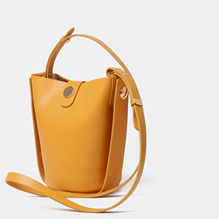 yellow leather bucket bag