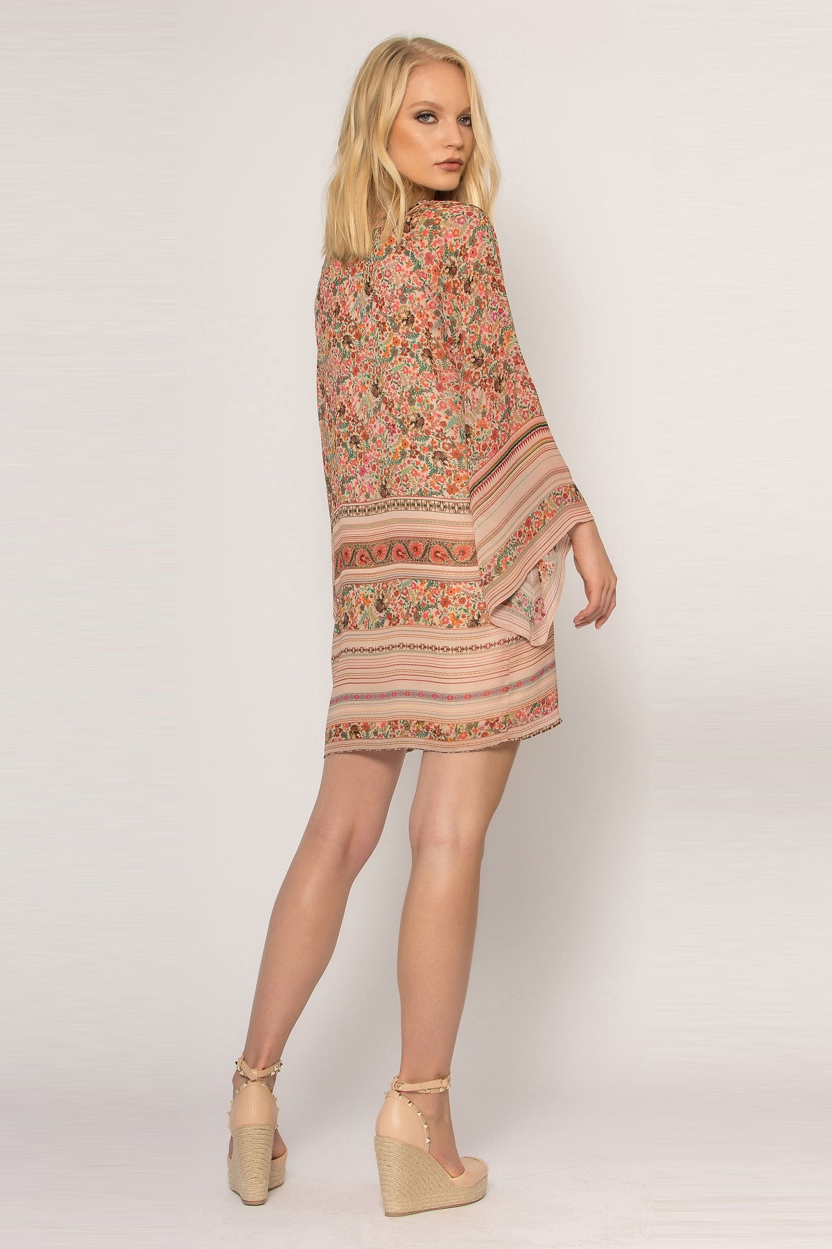 Khaki Bell Sleeve Floral Dress | by Lavender Brown