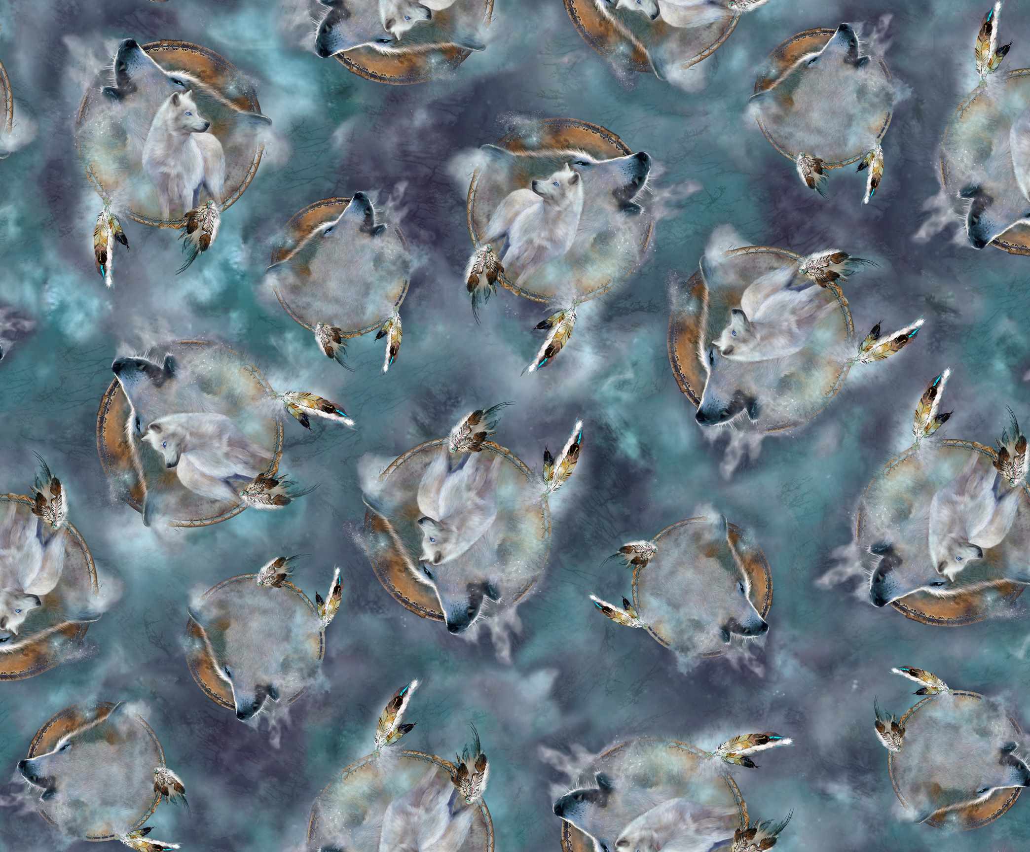 QT Fabrics - Wolf Song, Wolves, Light Blue