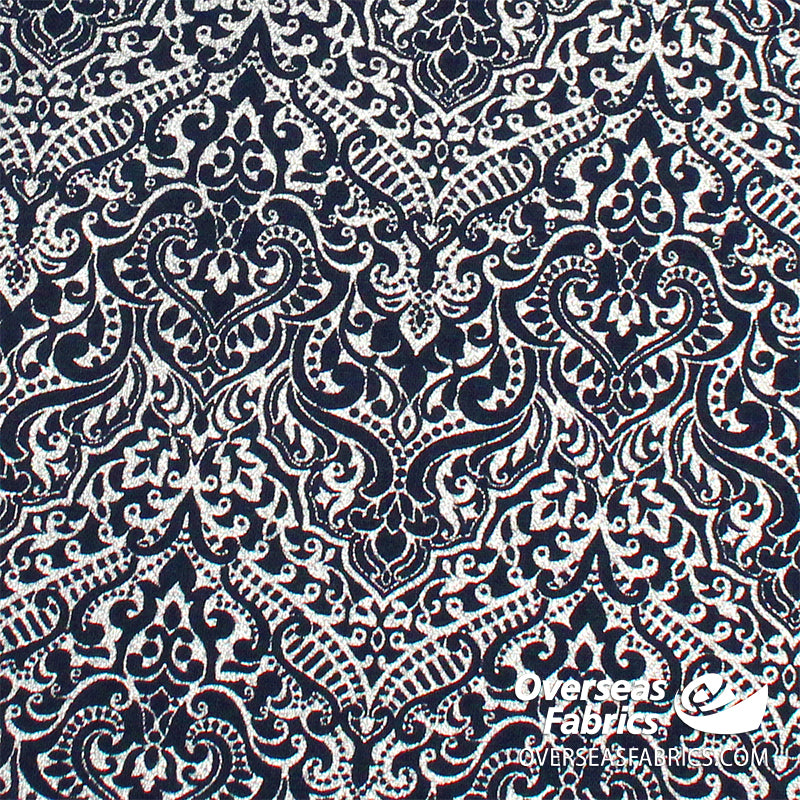 QT Fabrics - Luminous Lace, Chevron Brocade, Navy Blue