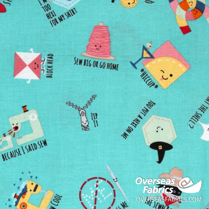 Riley Blake - Sew Chatty, Pun Toss, Light Blue