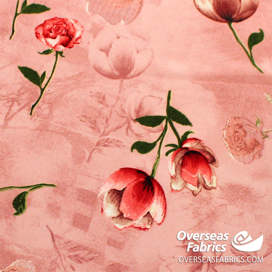 Dress Crepe 45" - Design 01, Twin Tulips, Pink (Spring 2022)